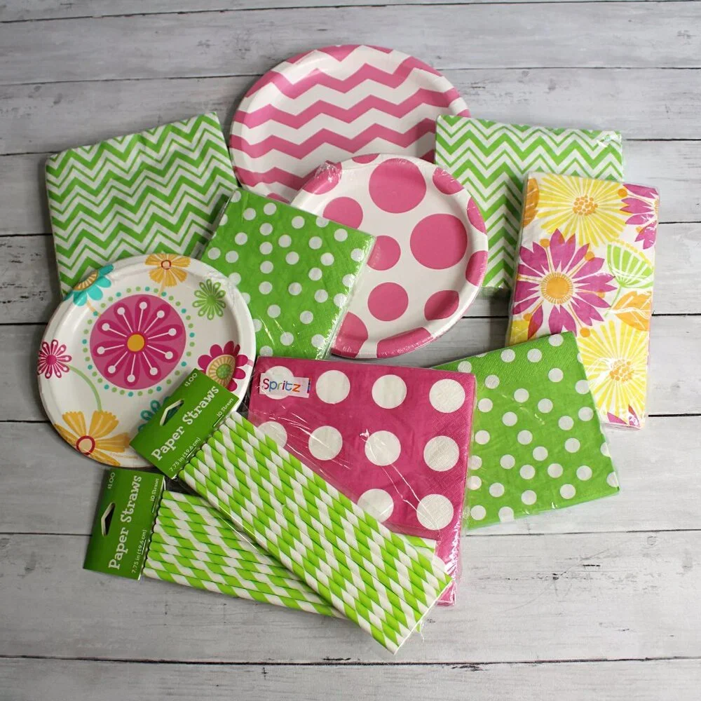 Party Paperware Lot Paper Plates Napkins Assorted Birthday Baby Mixed